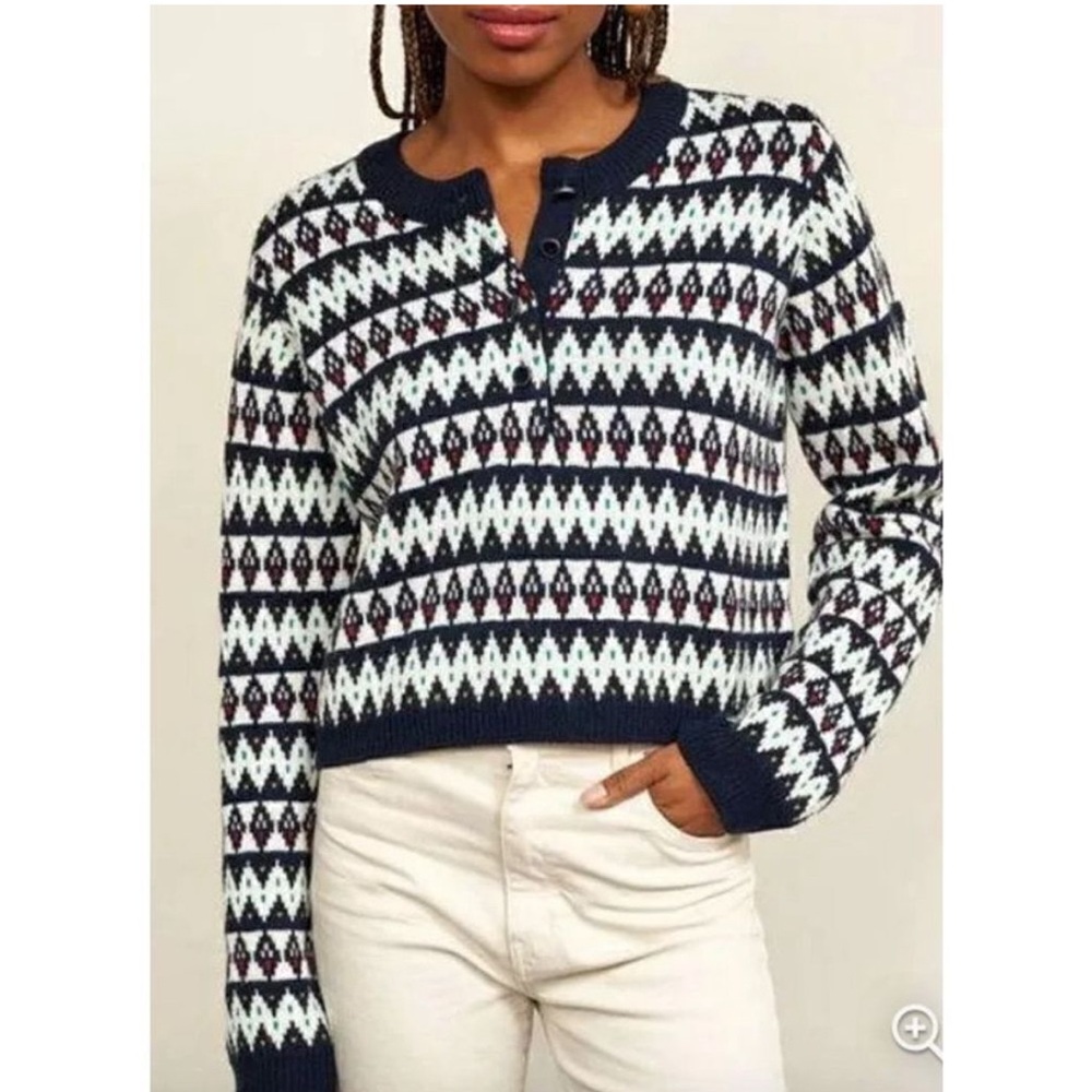 LA LIGNE New York Women’s Courchevel Henley Fair Isle Merino Wool Sweater Size L